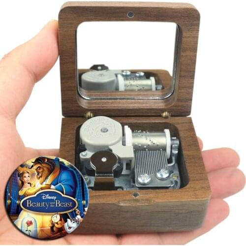 Sinzyo Handmade Wooden Beauty and the beast Music Box Wood Carved Mechanism Musical Box Gift For Christmas Valentines day