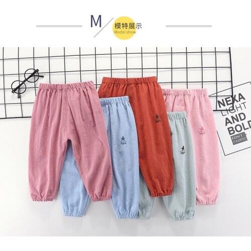 2020 childrens pants boys and girls baby solid color cotton linen gauze bloomers childrens spring and autumn baby trousers