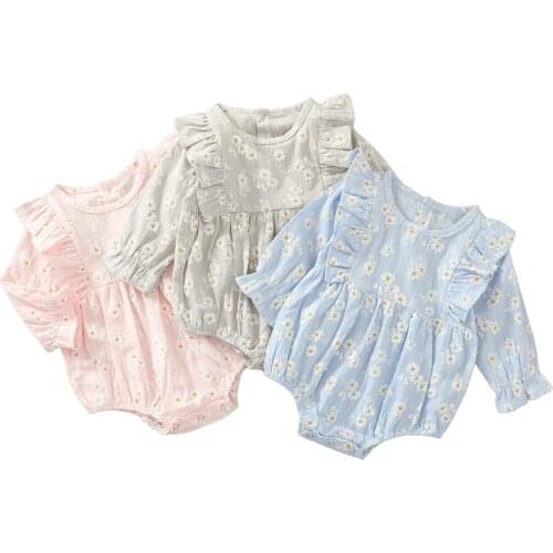 Toddler Baby Girl Daisy Romper Fall Long Sleeve Jumpsuits Ruffles Triangle Bodysuits Outfits