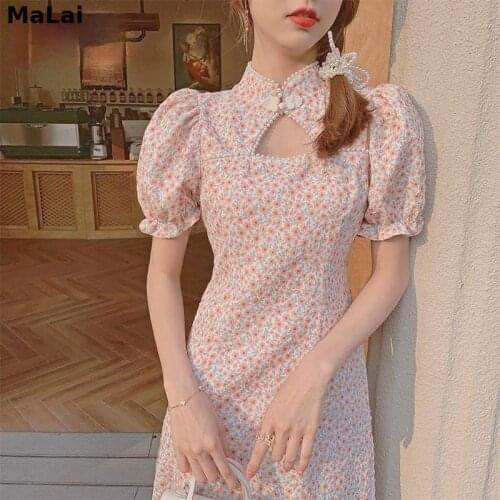 Elegant Floral Print Dress Women Kawaii Designer Korean Casual Dress Summer 2021 Female High Street Vintage Party Holiday Dress
