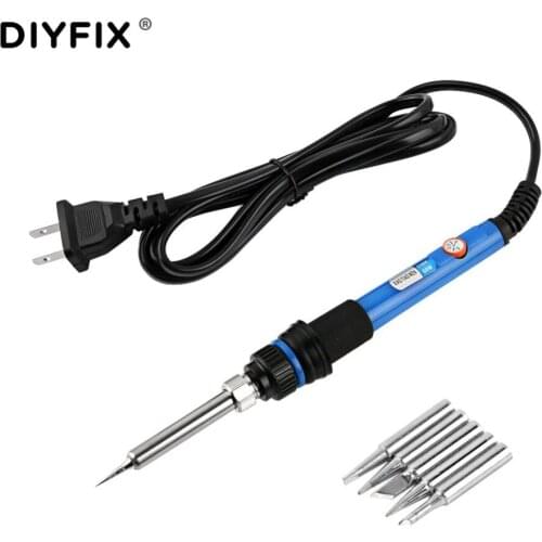 DIYFIX 60W Electric Soldering Iron Adjustable Temperature Welding Solder Station Heat Pencil with 5 PCS Soldering Iron Tips
