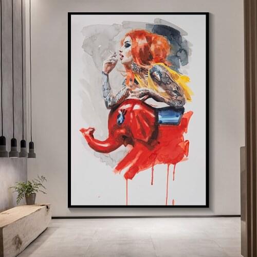 Graffiti Nordic Girl Elephant Rocking Chair Wall Art Canvas Painting Prints Posters Art Pictures for Living Room Modern Decor