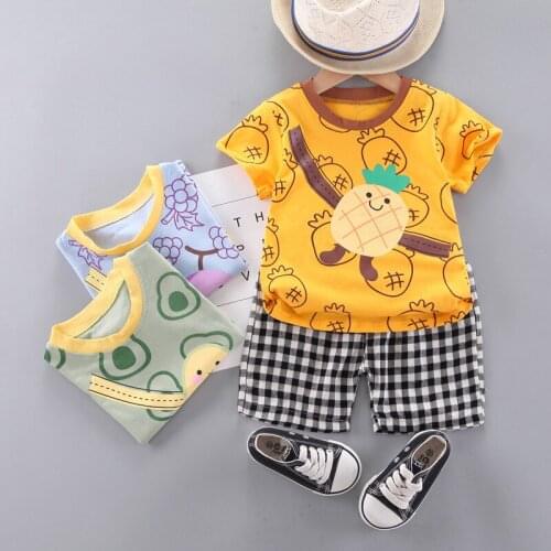 Baby clothes set summer cute cartoon fruit pattern T-shirt plaid shorts 2 pieces baby boy casual cotton suit suit for baby girl