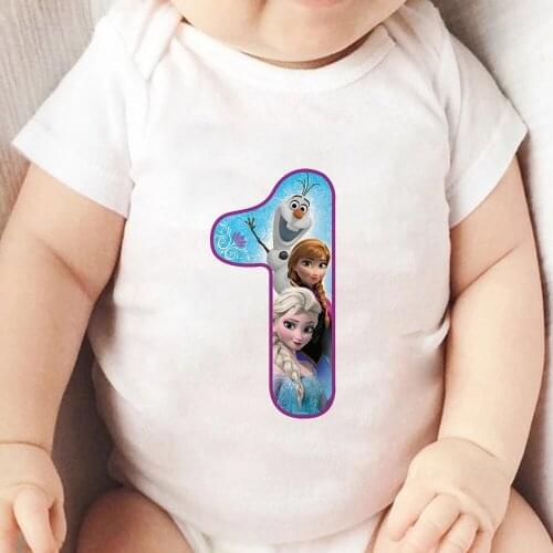 Frozen Queen Elsa Princess Anna Number 0-2 Print Infant Romper Happy Birthday Gift Newborn Jumpsuit Cartoon Funny Baby Clothes