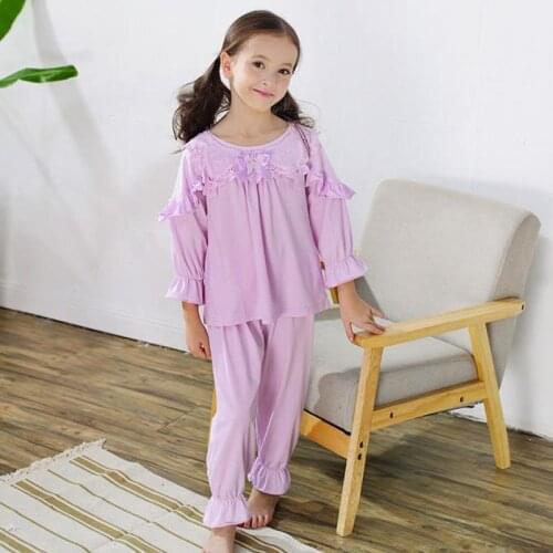 Summer Spring Lace Girls Pajama Sets Kids Sleepwear Cotton Lace Lantem Sleeve Home Clothes Children Nightgown Princess Pajamas