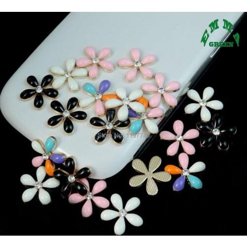 Lucky Flowers 20 Pieces 18x18mm Enameled Flower Embellishment For Handmade Jewelry Flat Back Rhinestone Embellishment