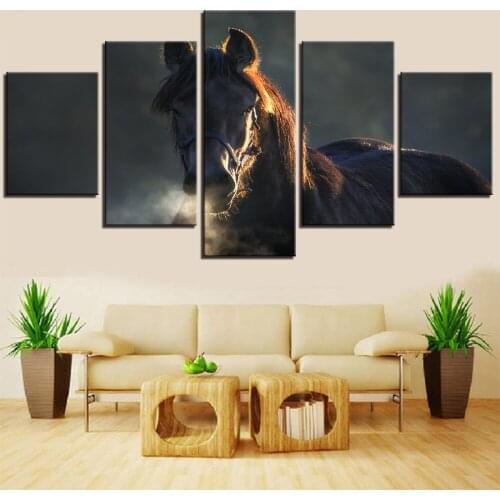 Cool Print Poster Wall Modular Picture Modern Painting 5 Panel Animal Brown Horse Canvas Art Decoration Living Room Artwork