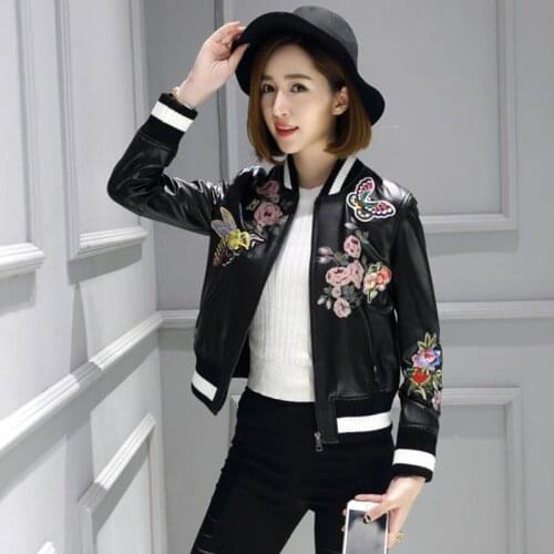 Plus Size 3XL Leather Jacket Women Motorcycle Coat 2021 Spring And Autumn Coat Female Embroidered Short Loose Baseball Uniform