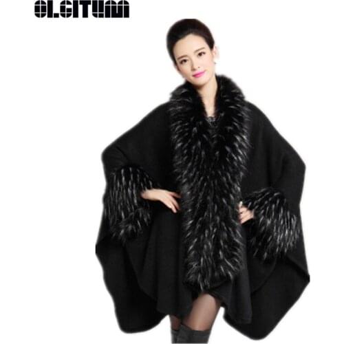 New 2020 Autumn And Winter Women Fake Fur Ponchos Loose Knitted Cardigan Women Batwing Sleeve Faux Fur Jacket Women FF066