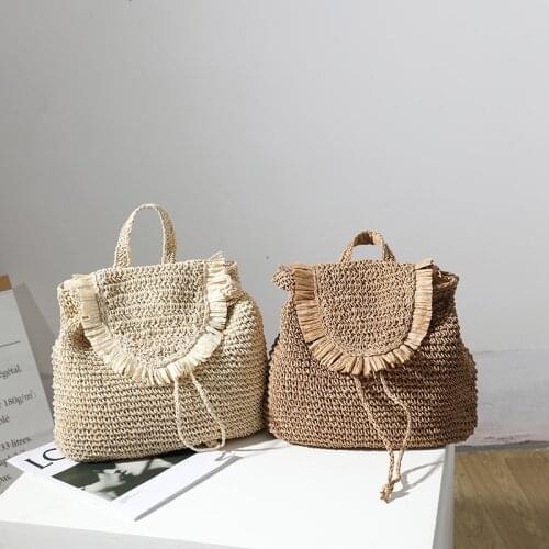 New straw woven backpack leisure tassel straw bag woven bag female ins with the same seaside vacation beach bag