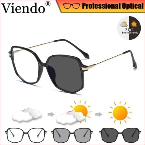 Oversized Blue Light Blocking Photochromic Glasses Fashion Transitional Anti Blue Ray Computer Glasses UV400 Sunglasses