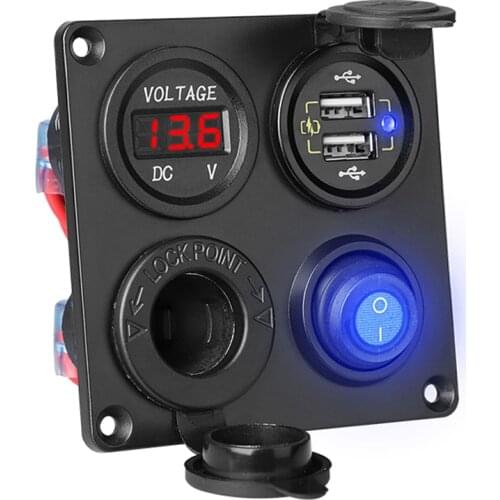 Car Charger Switch Panel with Voltmeter Dual USB 12V 4.2A Cigarette Lighter Socket ON/Off Rocker Switch Adapter 4 in 1 Panel