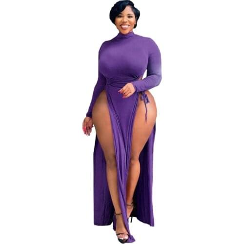 African Maxi Dresses For Women Turtleneck Full Sleeve High Split Robes Autumn New Fashion Corset Sexy Hollow African Long Dress