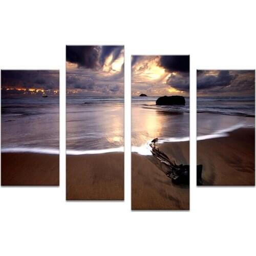 The beach covered with dark clouds unframed 4 Piece Artwork Canvas Wall Oil Painting