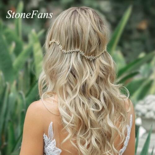 Stonefans Trendy Wedding Hair Accessories Leaves Crystal Headband Hair Comb Bridal Head Wear Handmade Hair Decoration for Bride