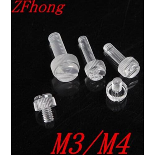 100pcs M3 M4 Transparent Screws PC Clear Thumb Screws Knurl Head Slotted Polycarbonate Plastic Fastener
