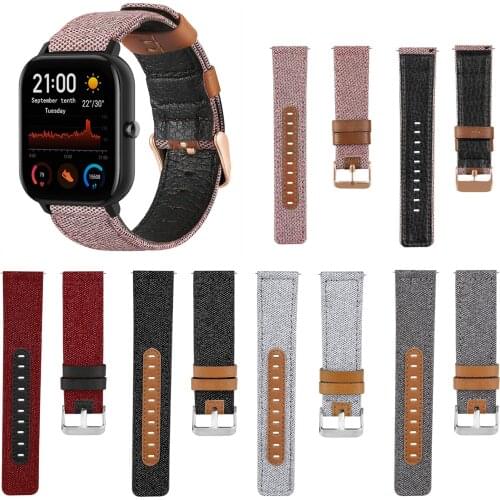 20mm 22mm Canvas Fabric Straps Genuine Leather for Huami Amazfit GTS 2e GTS2 mini Replacement band for Bip Lite S U 1S strap