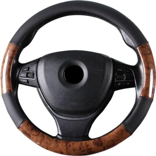 Luxury Car Steering Wheel Cover Mahogany Wood Pattern PU Leather Steering Cover