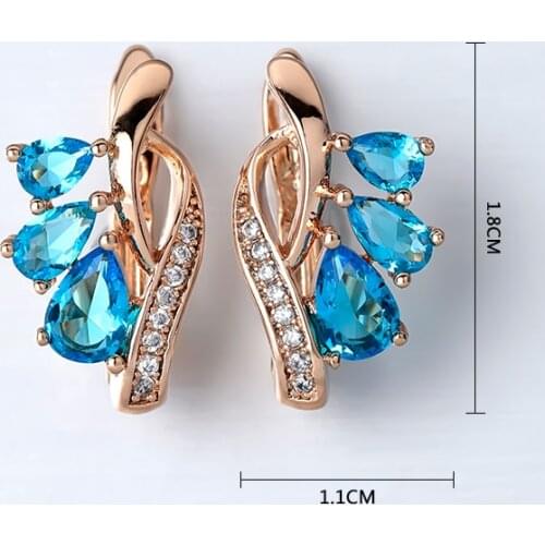 Rose Gold Stud Earrings Party Blue Stone Girl Punk Earring Trendy Jewelry Minimalist Cute Love Earrings Women Accessories Gift