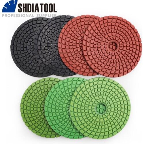 SHDIATOOL 7pcs Dia 4"/100mm Professional Diamond Flexible Wet Polishing Pad Stone Sanding Discs Granite Marbele Polishing Disc