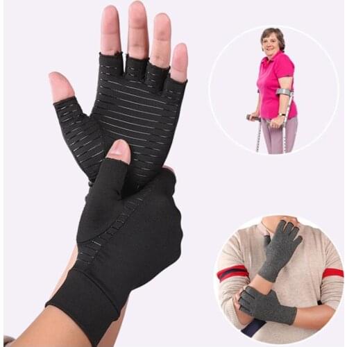 Non-Slip Copper Compression Arthritis Gloves Pain Relief Half Finger Mittens X7JB