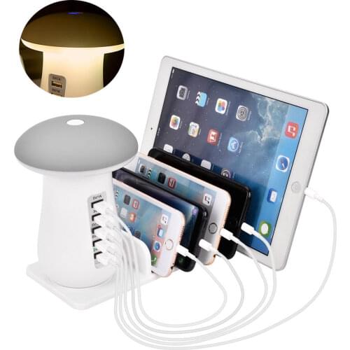 5 Multi Port USB Charging 5 Ports Station Desktop Phone Charger Mushroom Night Lamp Dock For IPhone Tablet