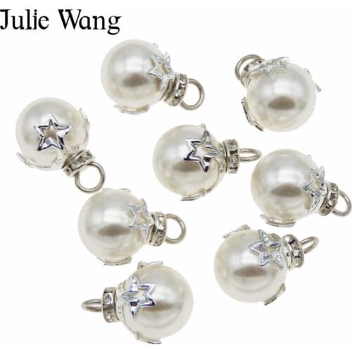 Julie Wang 10PCS ABS Pearl Charms Star Alloy Caps Pendants Bracelet Earrings Jewelry Making Accessory