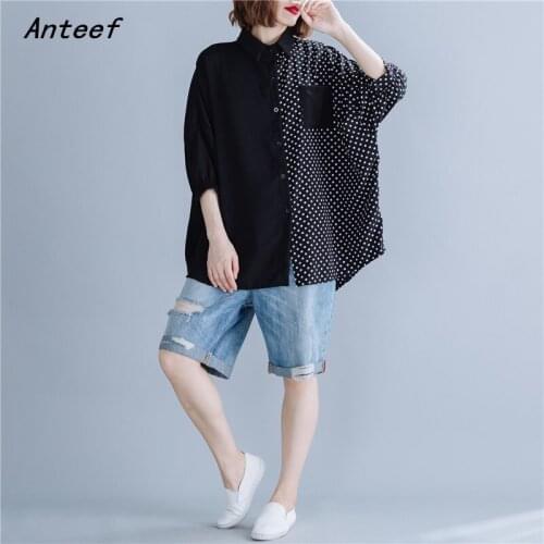Black chiffon summer vintage Polka dot korean plus size Casual loose shirt women blouse 2021 clothes ladies tops streetwear