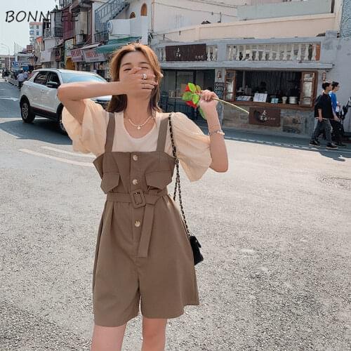Sets Women Summer Solid All-match Korean Style Simple 2 Piece Outfit Leisure Girls Holiday Casual New Fashion Elegant Fit Coffee