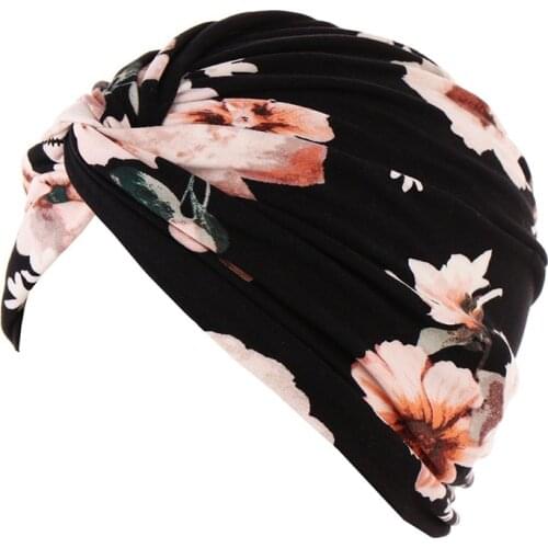 Women Muslim Bandanas Elastic Head Wrap Headwear Lady Hair Hats Beanie Cotton Turban Folding Cross Knotted Hair Ribbon Scarf