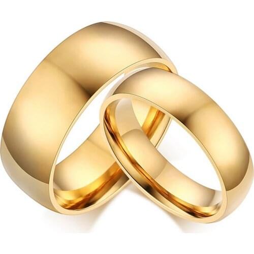 Gold-color Stainless Steel Rings for Women and Men Wedding Engagement Rings for Lover Couple Jewelry 6mm/8mm