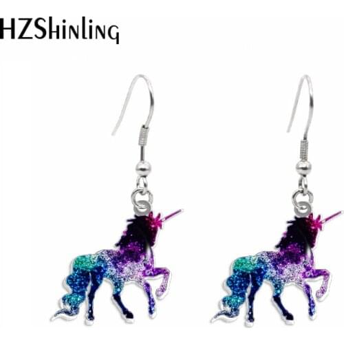 2020 New Magical Unicorn Earring Rainbow Unicorns Acrylic Hook Earring Handmade Epoxy Jewelry Resin Earrings
