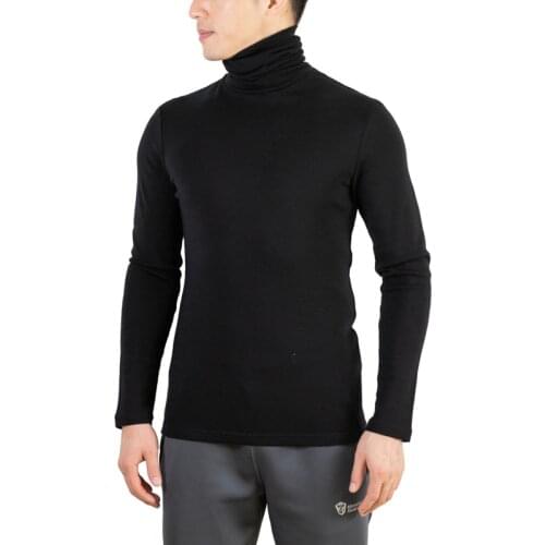 210GSM Heaped Collar Mens Merino Wool Long Sleeve Top, Mens Merino Wool Base Layer, Mens Merino Wool Thermal Top, Strethable Rib