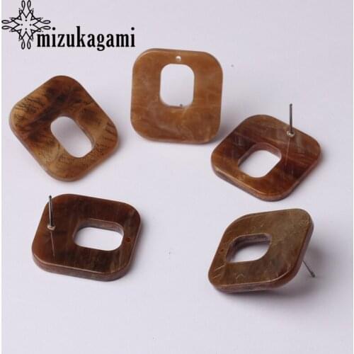 Acetic Acid Resin Hollow Geometry Brown Earrings Base Connectors 6pcs/lot For DIY Drop Earrings Jewelry Making Accessories