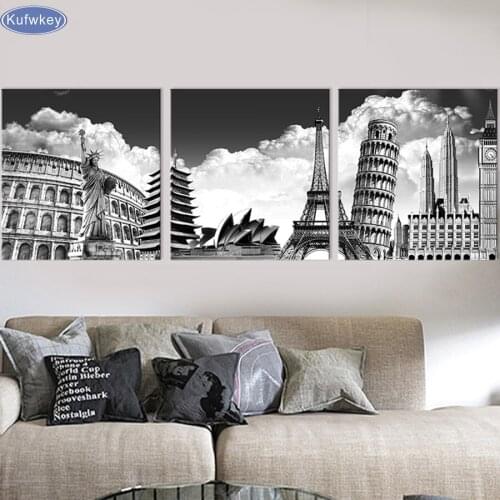 3pcs/set,5D DIY Diamond Painting City View, Cross Stitch kit Mosaic Full 5D Diamond Decorative paintings Diamond embroidery