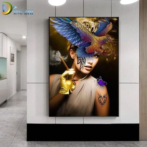 Full Diamond Embroidery Abstract Smoking Woman Mosaic Picture Eagle Flower Diy 5D Diamond Painting Cross Stitch Kit Home Decor