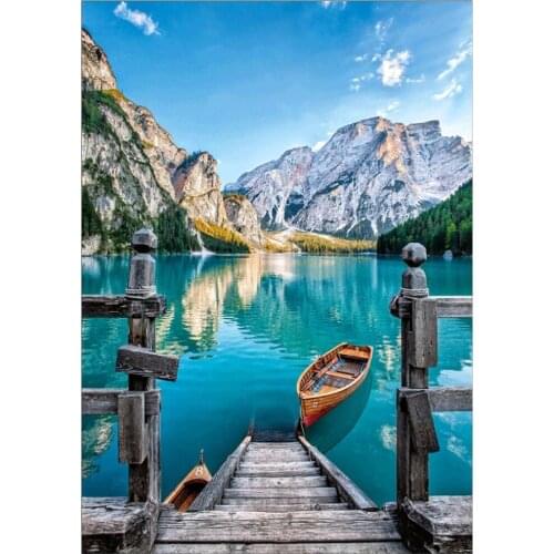 ARMYQZ5D Landscape Diamond Painting Lake Boat DIY Round Full Diamond Embroidery Kit Home Decoration