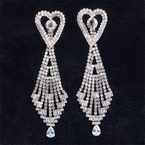Shiny Heart-shaped Rhinestone Ladies Earrings Sexy Bride Wedding Crystal Temperament Ear Jewelry Drop Earrings Accessories