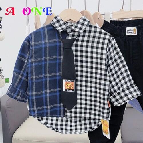 Spring Autumn boys plaid blouse kids shirts children tops boys clothes fashion patchwork plaid kids clothing 3T to 12Yrs