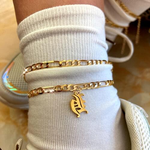 Boho Stainless Steel A-Z Alphabet Initial Anklets Bracelets For Women Gold Color 26 Letter Anklets Beach Barefoot Chain Jewelry