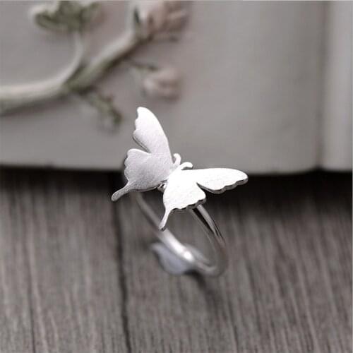 Pure Silver 925 Rings For Women Butterfly Finger Ring Adjustable Korean Style Jewelry Bague Femme Anillos Birthday Gifts