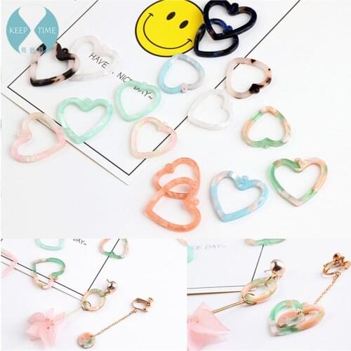 DIY earrings pendant jewelry accessories material fresh powder green hollow heart of love
