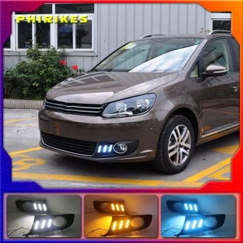 For Volkswagen vw Touran 2011-2015 with Dynamic moving yellow turn signal and blue night light LED DRL daytime running light