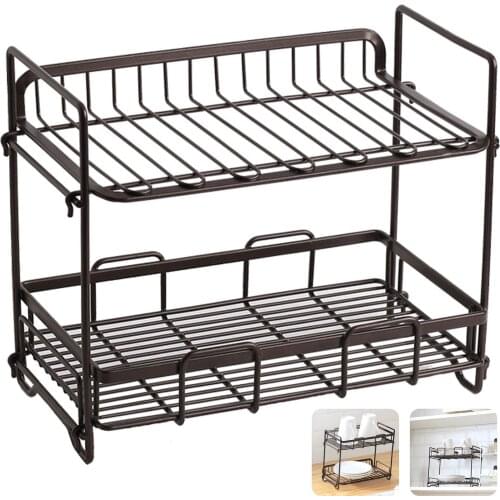 Double Layer Dish Rack Cutlery Organizer Iron Storage Rack Drainer Seasnoning Bottles Condiment Organizer For Kitchen Counter