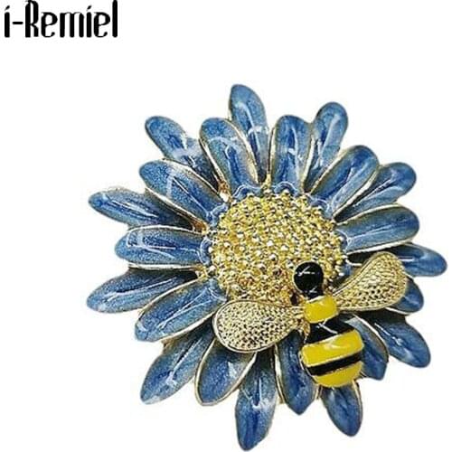 Enamel Sunflower Jewelry Daisy Bee Brooches Retro Sun Flower Crystal Rhinestone Metal Dress Pins Scarf Buckle Women Accessories