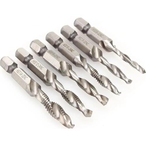 Fixmee 6pc 6.35mm hex shank(1/4") HSS Screw Spiral Point Thread Metric Plug Hand Tap Drill Bits