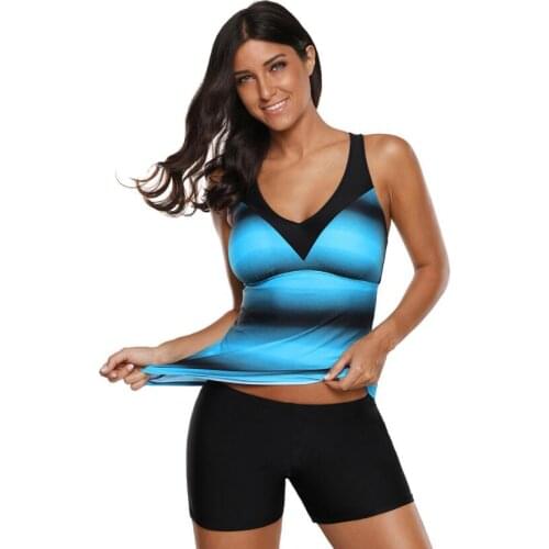 Gradient Stripes Tankini Swimsuit for Women Two Piece Bathing Suits Tankini Top with Boyshorts Female Swimwear Plus Size EUR 4XL