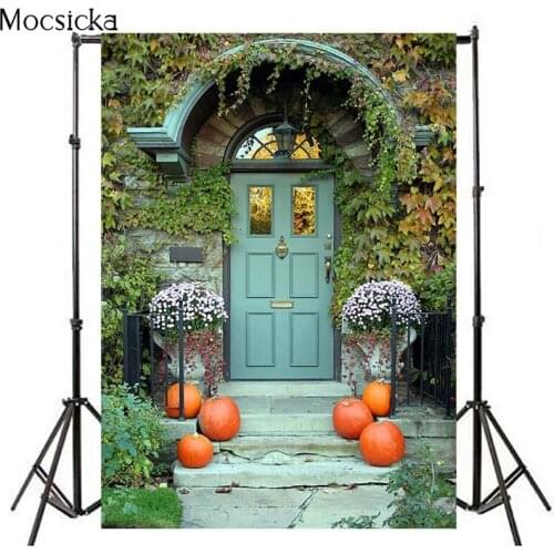 Halloween Backdrop Customized Vinyl Photography Background Pumpkin Lamp Old Door Children Backdrops for Photo Studio HA-266