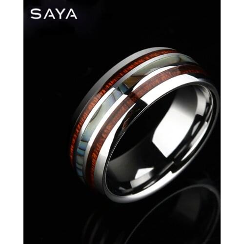 Tungsten Men Ring Dome Band Inlay Wood for Men Party Jewelry, Free Shipping, Customized