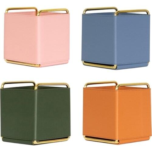 M17F Exquisite Leather Pen Organizer Holder Quality Leather Cosmetics Storage Case Table Remote Holder for Bathroom Kitchen